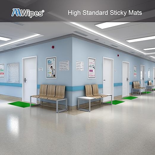 AAwipes Sticky Mat Tacky Pads Adhesive 24" x 36" 5 Packs, 30 Sheets/Packs, 150 Sheets Total Green Cleanroom Floor Mats Remove Dirt for Laboratory Construction Hospital Shoes