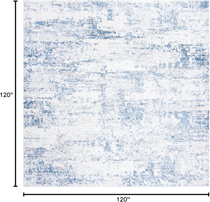 SAFAVIEH Amelia Collection Area Rug - 10' Square, Ivory & Blue, Modern Abstract Design, Non-Shedding & Easy Care, Ideal for High Traffic Areas in Living Room, Bedroom (ALA700A)