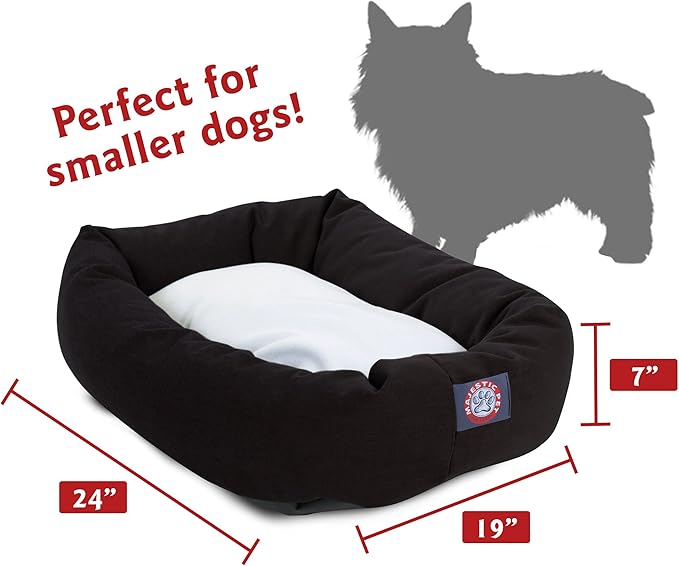 Majestic Pet 24 Inch Poly-Cotton Sherpa Calming Dog Bed Washable 24x18x7 (inch) – Cozy Soft Round Donut Dog Bed with Spine for Head Support - Pet Bed Small - Black