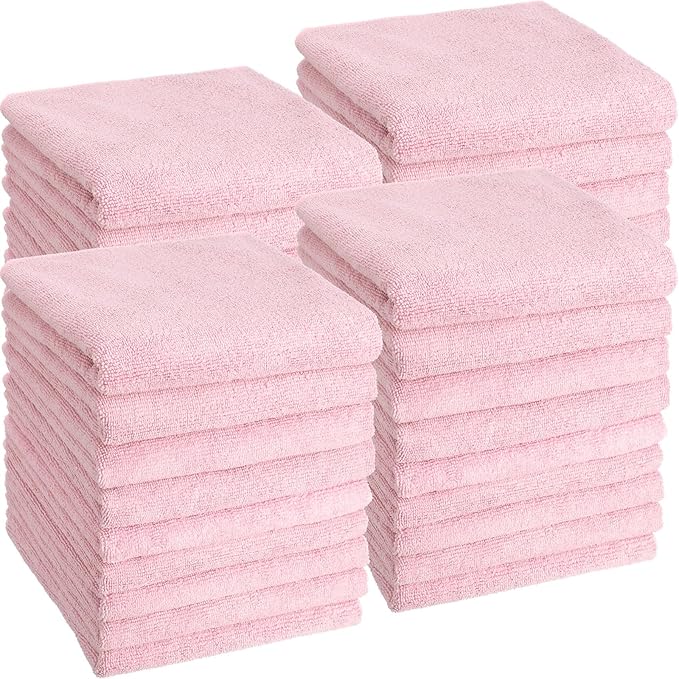 40 Pack Bleach Proof Towels Microfiber Absorbent Resistant Hair Hand Towels Bulk Quick Dry for Barber Gym Bath Spa Shaving (Dark Pink,16 x 29 Inch)