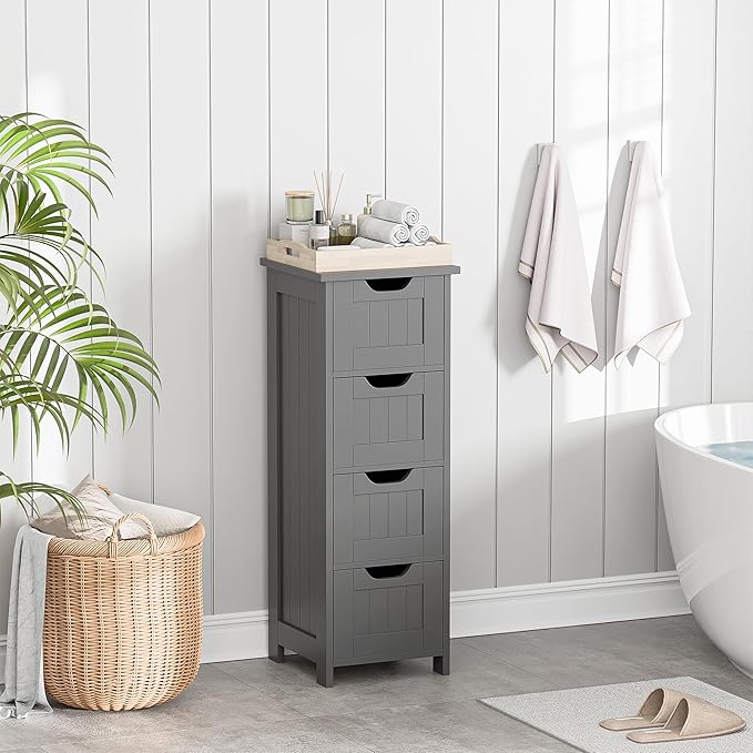 ZENY Bathroom Floor Storage Cabinet with 4 Drawers for Bedroom, Bathroom, Hallway, Narrow Toilet Paper Cabinet, Freestanding (Grey)