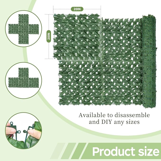 Artificial Ivy Privacy Fence Screen,40" X 40" UV-Anti Fake Leaves Plant Vine,Privacy Hedges Wall for Indoor Outdoor Garden Backyard Decor