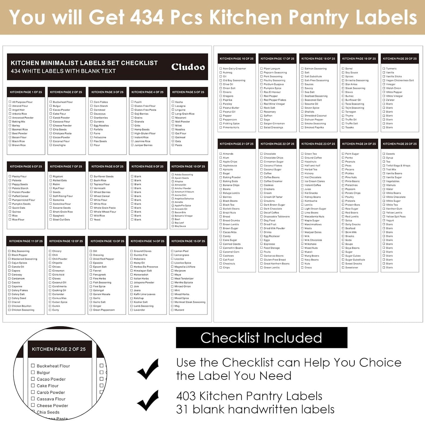 Pantry Label Stickers — 434 Pcs Waterproof, 3 Sizes + 31 DIY Blank Labels