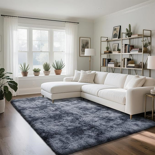 Fluffy Rug Shaggy Area Rug, Mottling Dark Grey 4x6 Area Rugs for Bedroom, Small Bedside Rug, Soft Fluffy Shaggy Entryway Throw Rugs for Living Room Bedroom Kids Room Home Decor
