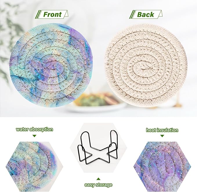 Minimalist Home Decor for Coffee Table, Kitchen, Drink Coasters, Ink Streaks Handmade Cotton Absorbent Coaster Set of 6, Housewarming and Wedding Registry Ideas
