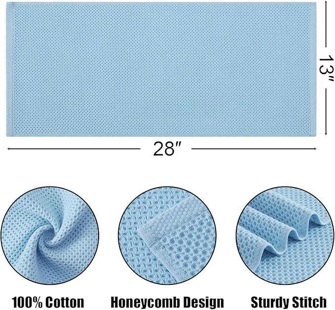 Kitinjoy 100% Cotton Waffle Weave Kitchen Hand Towels (13 X 28 Inches, Sky Blue), 12-Pack Super Soft and Absorbent Dish Towel for Drying Dishes