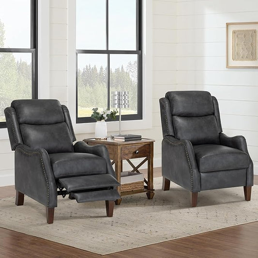 Leather Pushback Recliner Faux Armchair with Rivet Decoration Single Sofa Accent Chair for Living Room Bedroom