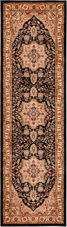 SAFAVIEH Lyndhurst Collection Runner Rug - 2'3" x 8', Black & Beige, Traditional Oriental Design, Non-Shedding & Easy Care, Ideal for High Traffic Areas in Living Room, Bedroom (LNH330Z)