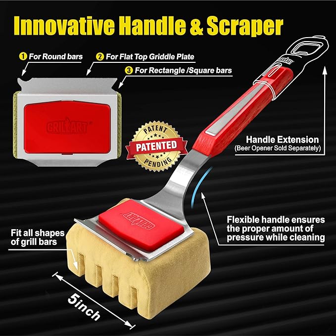 Bristle-Free BBQ Grill Brush Replacement Head – Heavy-Duty Scraper Tool for Cast Iron & Stainless Steel Grates, Safe & Durable Barbecue Cleaner with Seamless Fit Design