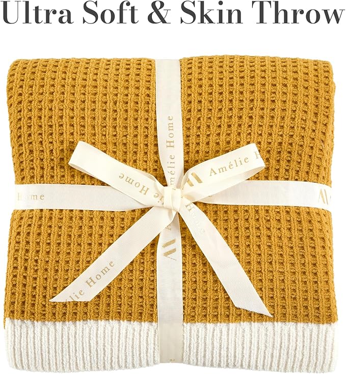 Amélie Home Chenille Throw Blanket, Soft Cozy Waffle Throw for Couch & Sofa, Warm Yet Lightweight, Breathable All-Season Throws for Women Men, Housewarming, Birthdays, 50"x60", Ginger