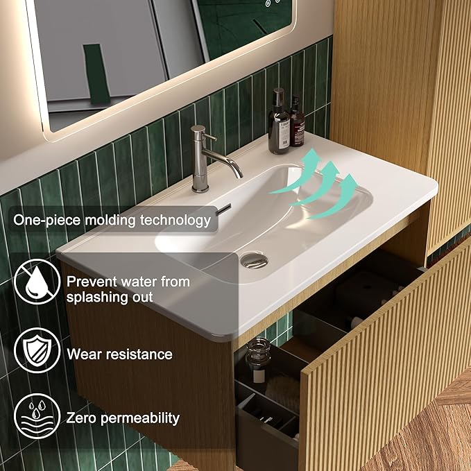 Bathroom Vanity with Sink,Large Storage Wall Mounted Floating Bathroom Vanity with Overflow for Modern Bathroom, One-Piece Sink Basin Minimalist Bathroom Sink Cabinet