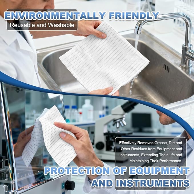 Anti-Static Microfiber Wipes 9"x9"(100 Pcs,Class 100, 200GSM) Lint Free Cloths Reusable Special ESD protection design is suitable for protecting sensitive electronic components and tools