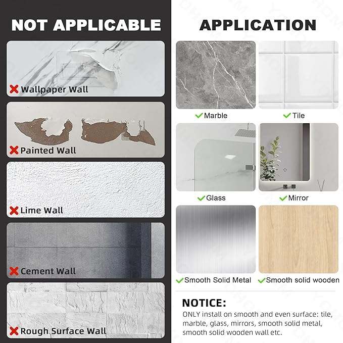 YOHOM Gray Adhesive Floating Shelf No Drilling for Bathroom Tile Wall Stick on Shower Shelf Rack Organizer 14.96inch