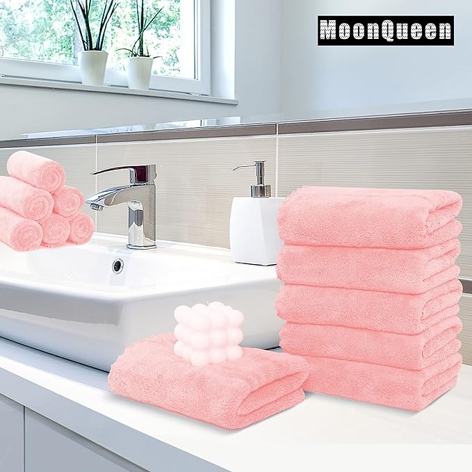 18 Pack Premium Hand Towels - Quick Drying - Microfiber Coral Velvet Highly Absorbent Towels - Multipurpose Use as Hotel, Bathroom, Shower, Spa, Hand Towel 16 x 28 inches (Pink)