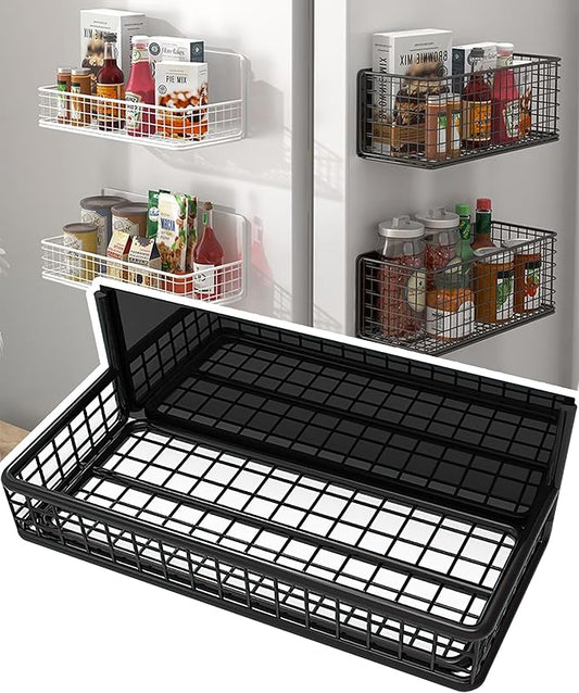 Magnetic Basket Magnetic Fridge Organizer Magnetic Pencil Holder Whiteboard Accessories Home Kitchen Organization (Black-Low)