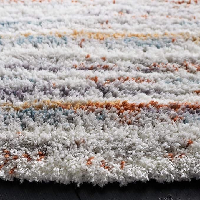 SAFAVIEH Berber Shag Collection Round Rug - 4'5" Round, Blue Rust & Ivory, Contemporary Design, Ideal for High Traffic Areas in Living Room, Bedroom & Dining Room (BER565A-4R)