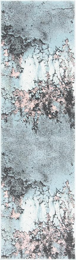 SAFAVIEH Glacier Collection Runner Rug - 2'3" x 12', Blue & Pink, Modern Abstract Design, Non-Shedding & Easy Care, Ideal for High Traffic Areas in Living Room, Bedroom (GLA125L)