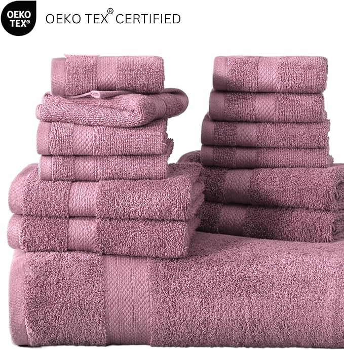 LANE LINEN 100% Cotton Towels for Bathroom - 18 Piece - Softer & Highly Absorbent - 4 Bath, 8 Wash Cloth, 6 Hand Towels - Perfect Family Set, Hotel Quality, Gentle on Skin - Wistful Mauve