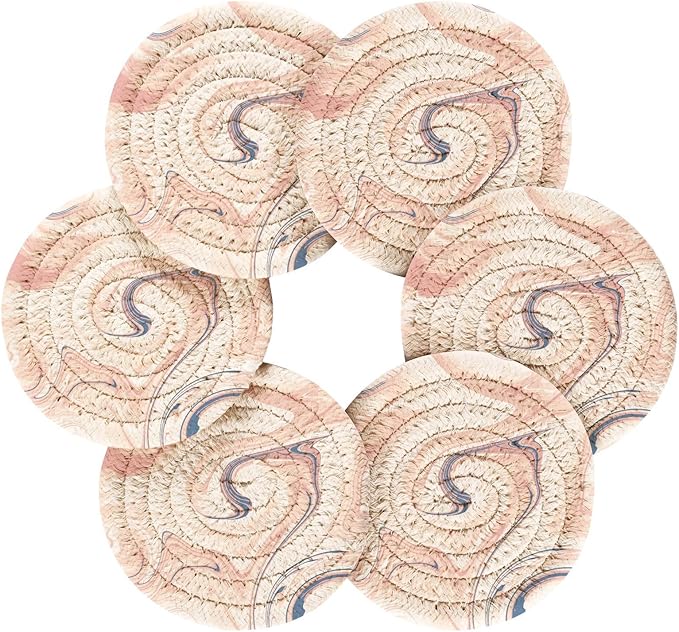 Handmade Cotton Absorbent Coaster Set of 6, Beige Cream Drink Coasters, Minimalist Home Decor for Coffee Table, Kitchen, Housewarming and Wedding Registry Ideas