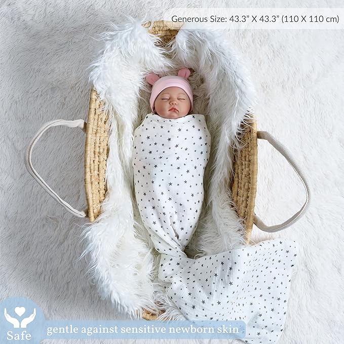 Meracorallo Muslin Swaddle Blanket, 100% Cotton Receiving Blanket Soft and Breathable Swaddle Wrap for Baby Boys and Girls, Star