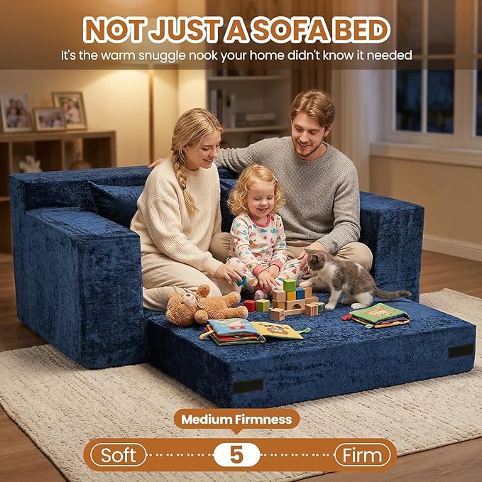 Convertible Sofa Bed, 5 in 1 Small Boneless Couch Pull Out Loveseat Sleeper Sofa,Corduroy Futon Couch Folding Mattress with 4 Pillows for Living Room Bedroom Lounge (No Assembly)