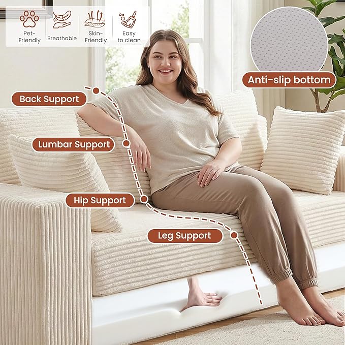 Convertible Sofa Bed, 5 in 1 Small Boneless Couch Pull Out Loveseat Sleeper Sofa,Corduroy Futon Couch Folding Mattress with 4 Pillows for Living Room Bedroom Lounge (No Assembly)