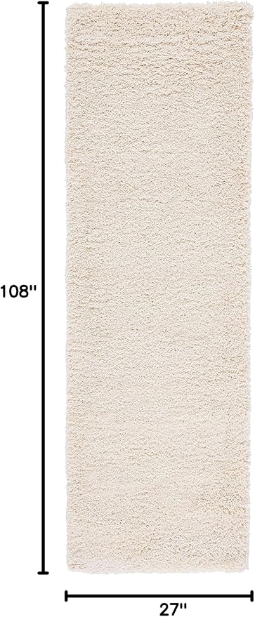 SAFAVIEH Santa Monica Shag Collection Runner Rug - 2'3" x 9' Runner, Ivory, Solid Design, 2-inch Thick Ideal for High Traffic Areas in Living Room, Bedroom, Dining (SGN725-1212-29)
