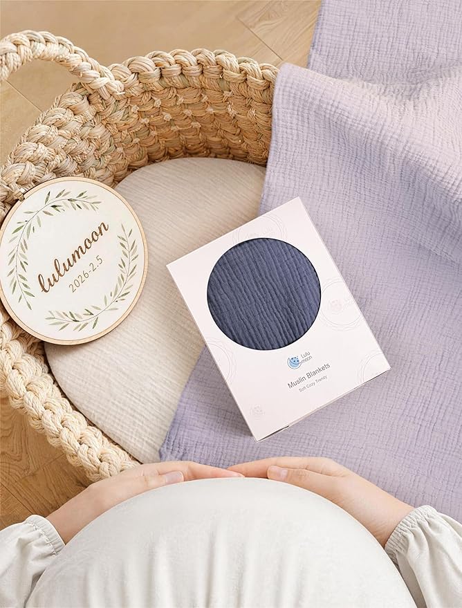lulumoon Muslin Quilt Blanket, Crib Blanket for Baby and Toddler,47x47 Inches(Blue)