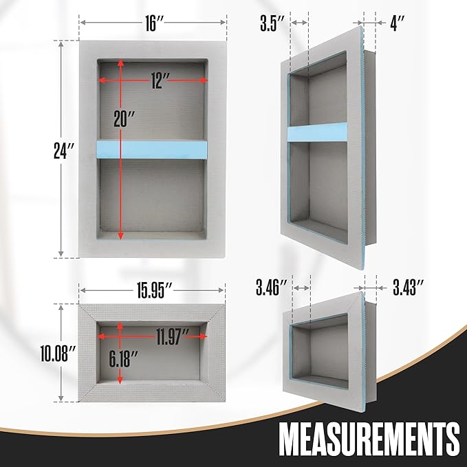 Houseables Shower Niche, Shower Niche Insert Tile Ready, Recessed Bathroom Storage, 12x20 + 12x6, in Wall Shelf, Cubby Inserts, Recessed Shampoo Caddy, Inset Shelves, Built in Nook, Soap Box, Prefab