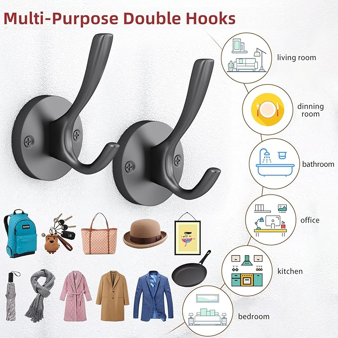 ZUONAI Black Towel Hook Black Towel Hooks for Bathrooms 2 Pack Coat Hook Wall Hook for Hanging and Hat Hooks Towel Hooks for Wall Hooks for Coats Heavy Duty Hook for Hanging Coats Bedroom