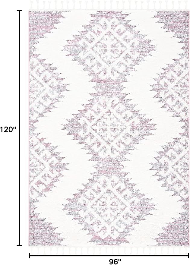 SAFAVIEH Area Rug 8x10 - Moroccan Tassel Shag Collection - Large - Pink & Ivory, Boho Design, Non-Shedding & Easy Cleaning, Plush Pile, Ideal for Living Room, Bedroom, Dining Space (MTS652U)