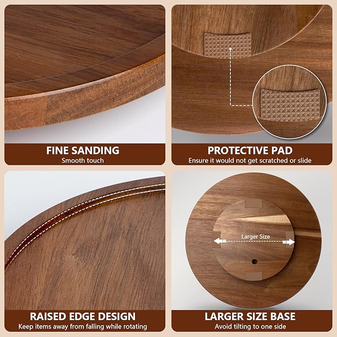 Lazy Susan Organizer for Table, 10 Inch Wooden Lazy Susan Turntable for Cabinet, Acacia Wood Turntable Kitchen Spice Rack (1 Pack)