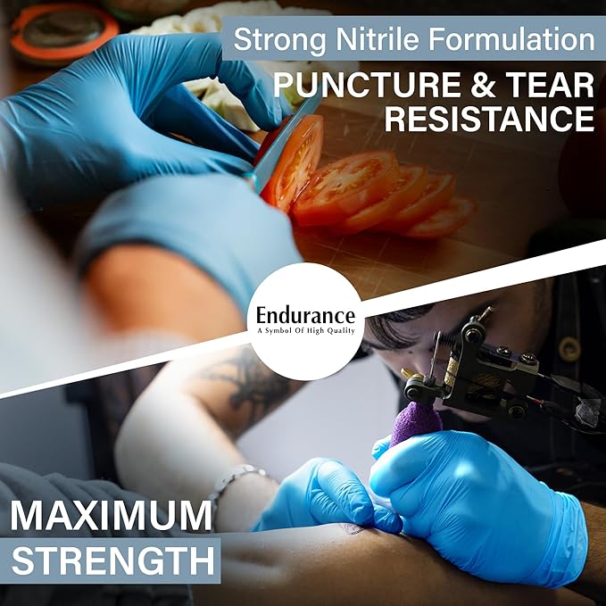 Saf-Care Endurance Blue Nitrile Gloves – 8 Mil Heavy-Duty Disposable Gloves, Powder & Latex-Free, Low Derma, and Non-Sterile