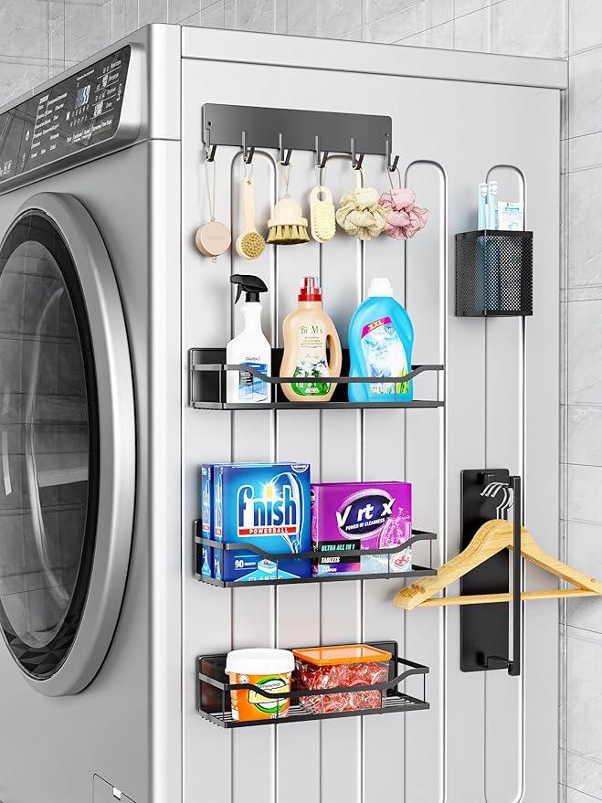 Multifunctional Magnetic Shelf for Washing Machine, Refrigerator, Microwave, and Any Metal Surface, Powerful Magnetic Shelves Include Unique Hollow Design Metal Organizers （6 pcs - Black）