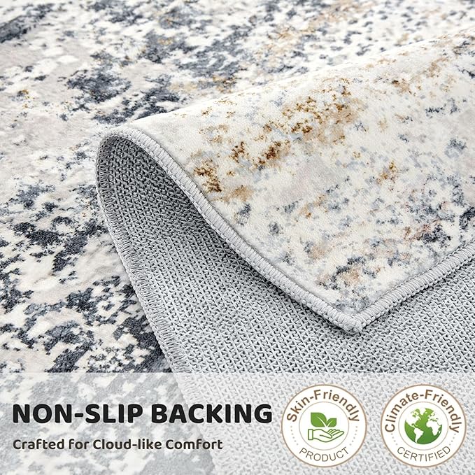 Area Rug Living Room Rugs - 12x15 Washable Extra Large Soft Indoor Neutral Modern Abstract Low Pile Rug Carpet for Bedroom Dining Room Farmhouse Home Office - Beige Blue