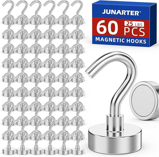 Magnetic Hooks,60 Pack Magnetic Hooks for Cruise Cabins, 25lbs Magnet Hooks, Strong Magnetic Hook Heavy Duty, Magnets with Hooks, Metal Magnetic Hook for Hanging, Refrigerator, Grill