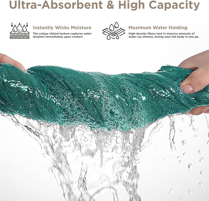 Oversized Bath Towels 8 Piece Towel Set, 2 Extra Large Bath Sheets, 2 Hand, 4 Washcloths, Luxury Soft Super Absorbent Thick Shower Towels for Bathroom, Spa & Hotel, Quick Dry, Teal Green