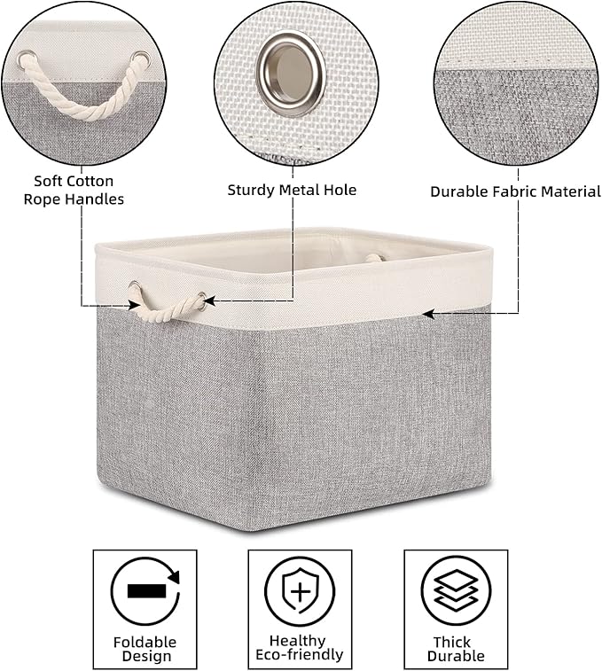 Large Fabric Storage Baskets Set of 2 - Premium Organizer Bins with Metal Frame