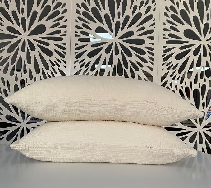 100% Muslin Cotton Pillow Shams, 4 Layers Soft Turkish Cotton Pillowcases, Pillowcase ONLY – No Blanket or Bedspread Included, Ivory (Two King Pillowcases 20x35)