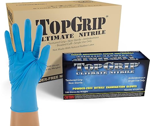 TopGrip Nitrile Exam Gloves, 6 Mil, Disposable, Powder Free, Textured, Case/1000, XX-Large XXL