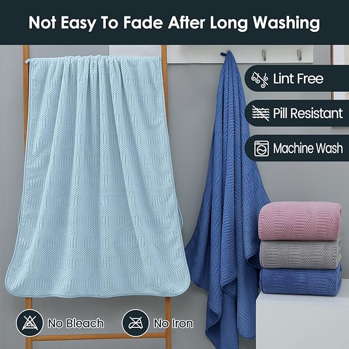 Microfiber Bath Towels, Large Bathroom Towel 2 Pack (30" x 60"), Oversized, Soft, Super Absorbent and Fast Drying, Multipurpose Use for Sport, Fitness, Yoga, Diamond Cross Grid Navy