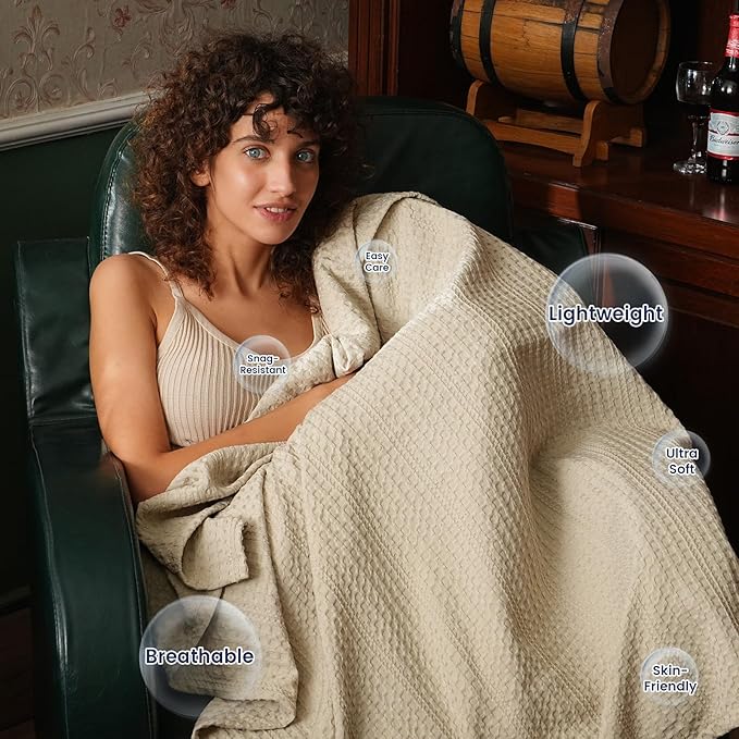 PHF Lightweight Waffle Weave Blanket Twin Size 66"x 90", Soft Woven Summer Blanket for Hot Sleepers - Aesthetic Home Decor for Couch Bed Sofa, Pet Friendly, Khaki