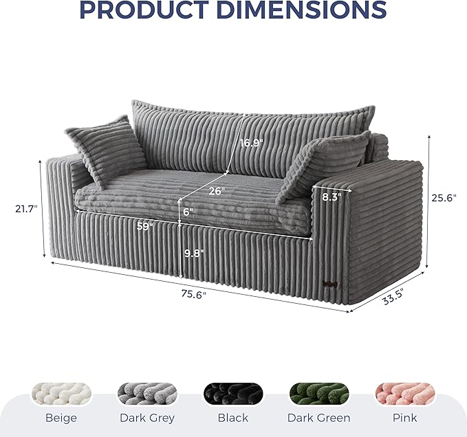 MAXYOYO 76" Bean Bag Sofa Couch, Loveseat Boneless Couch in a Box, Upholstered Small Mini Sofa with Deep Seating for Living Room Bedroom Office Apartment, No Assembly, Dark Grey