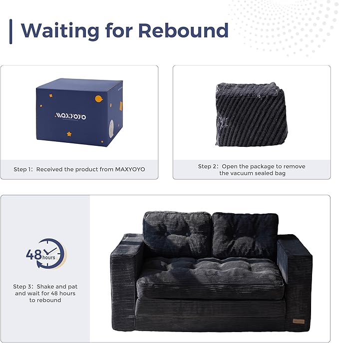MAXYOYO Convertible Sofa Bed, Pull Out Loveseat Sleeper Sofa, Folding Couch Bed with Pillows for Living Room, Black