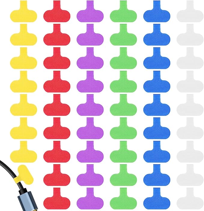 60 PCS Cable Labels Electronic Cable for Organizing Wires and Identification, Multi-Color Write On Cord Labels for Management and Identification (6 Colors)