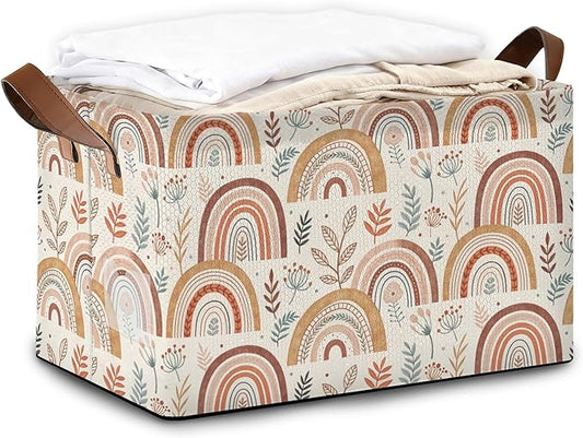 32L Large Storage Bins with Handles, Basket Organizer for Shelves, Closet, Books, Laundry & Home Decor (Colorful Rainbow)