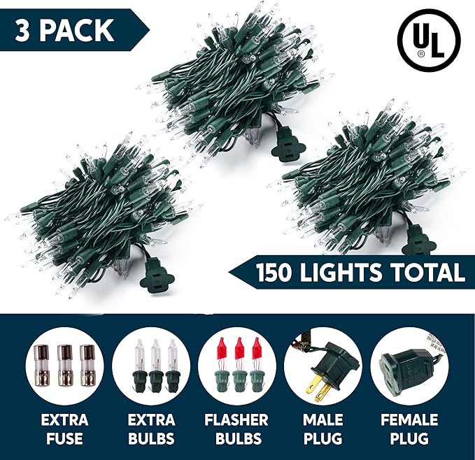 Joiedomi Clear Christmas String Lights Indoor,450(3x150) Mini White Fairy Light Outdoor,93.6FT Decor for Patio Dorm Classroom Bedroom Holiday Wedding Party Garland Birthday Festival,Green Wire