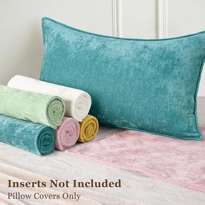 decorUhome Spring Couch Euro Sham Throw Pillow Covers 24x24 Set of 2, Decorative Soft Velvet Modern Cozy Chenille Pillow Cases with Elegant Design for Sofa Bed Living Room Home Decor, Teal
