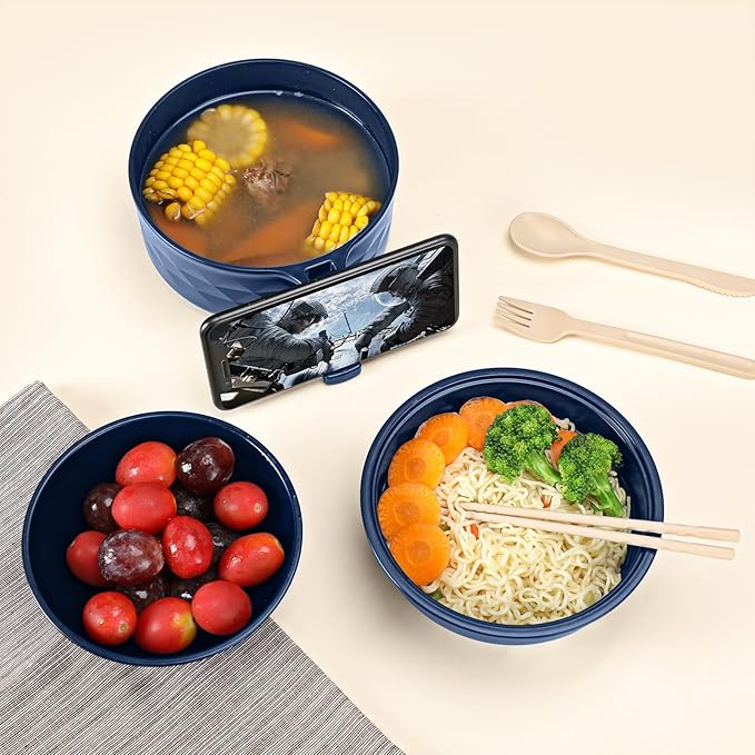 Microwave Ramen Cooker,Ramen Bowl Set,Microwave Noodle Bowl With Chopsticks and Spoon, College Dorm Room Essentials for Girls for Boys, Apartment Essentials, BPA-Free. (Deep Blue)