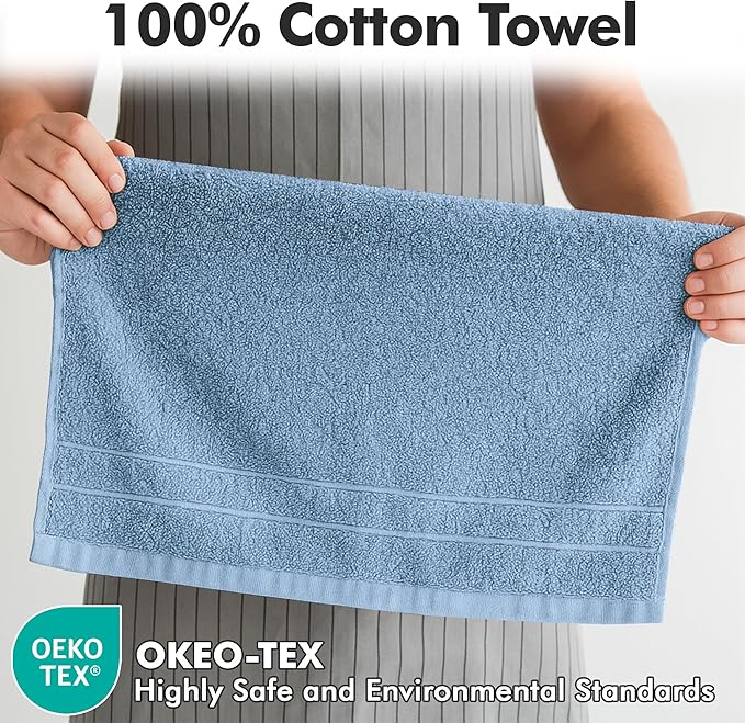 100% Cotton Hand Towels for Bathroom – Soft & Absorbent Towel Set– Pack of 6 Small Towel (34x20in) – Quick Dry Luxury Cotton Hand Towels – Sky Blue